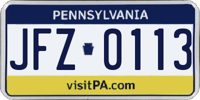 PA license plate JFZ0113