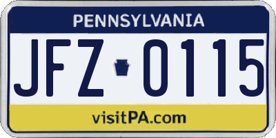 PA license plate JFZ0115