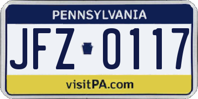PA license plate JFZ0117