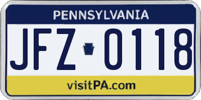 PA license plate JFZ0118