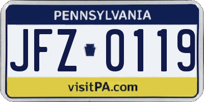PA license plate JFZ0119