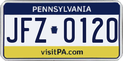 PA license plate JFZ0120
