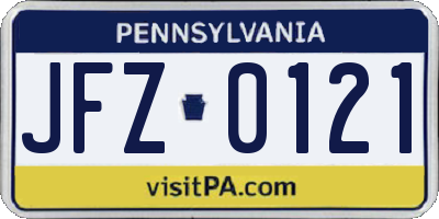 PA license plate JFZ0121
