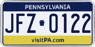 PA license plate JFZ0122