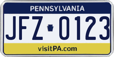 PA license plate JFZ0123