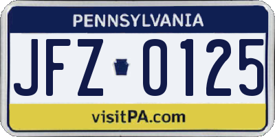 PA license plate JFZ0125