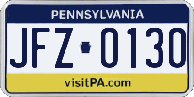 PA license plate JFZ0130
