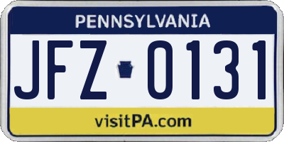 PA license plate JFZ0131