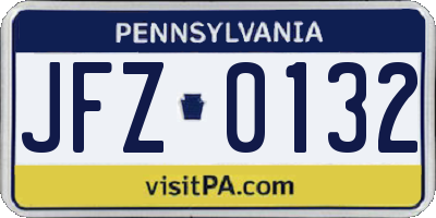 PA license plate JFZ0132
