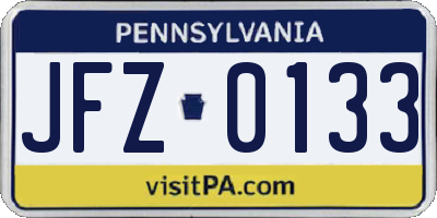 PA license plate JFZ0133