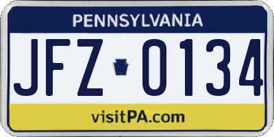 PA license plate JFZ0134