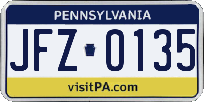 PA license plate JFZ0135