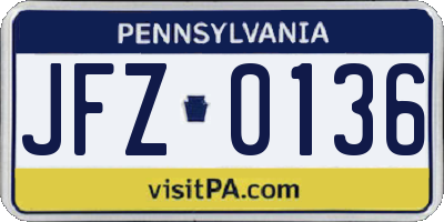 PA license plate JFZ0136