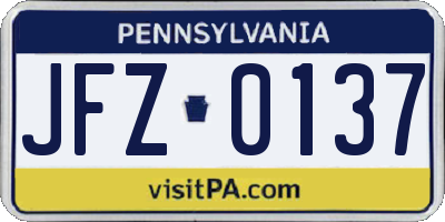 PA license plate JFZ0137