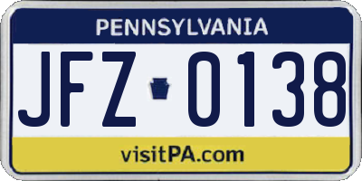 PA license plate JFZ0138