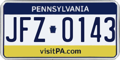 PA license plate JFZ0143