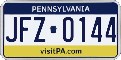 PA license plate JFZ0144