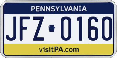 PA license plate JFZ0160