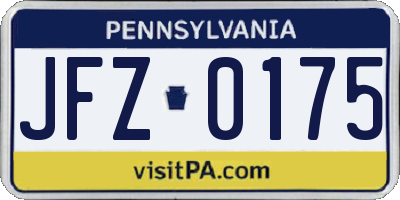 PA license plate JFZ0175