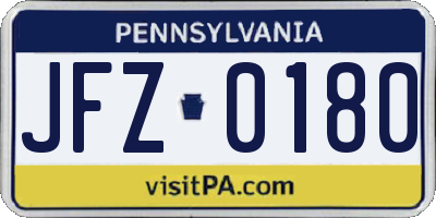 PA license plate JFZ0180