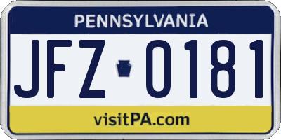 PA license plate JFZ0181