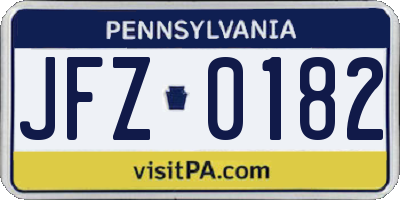 PA license plate JFZ0182