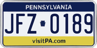 PA license plate JFZ0189