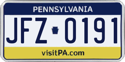 PA license plate JFZ0191