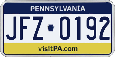 PA license plate JFZ0192