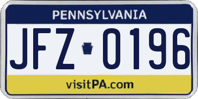 PA license plate JFZ0196
