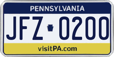 PA license plate JFZ0200