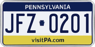 PA license plate JFZ0201