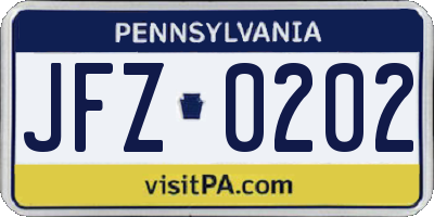 PA license plate JFZ0202