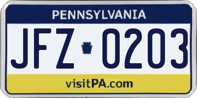 PA license plate JFZ0203