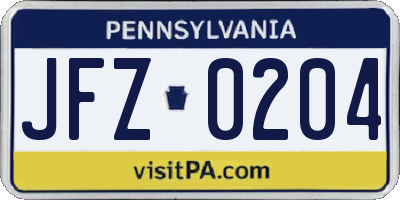 PA license plate JFZ0204