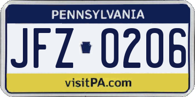 PA license plate JFZ0206