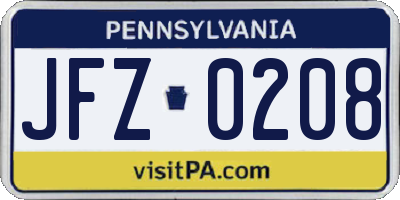 PA license plate JFZ0208