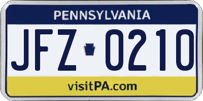 PA license plate JFZ0210