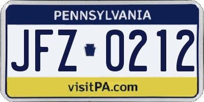 PA license plate JFZ0212