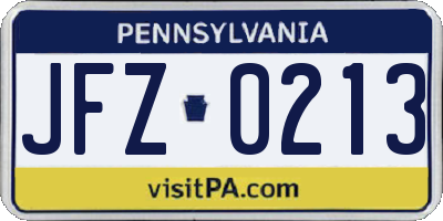 PA license plate JFZ0213