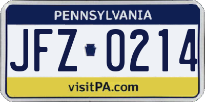 PA license plate JFZ0214