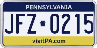 PA license plate JFZ0215