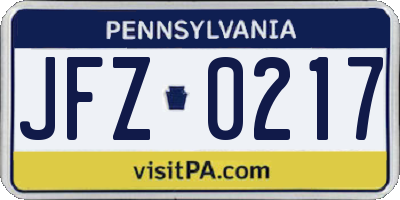 PA license plate JFZ0217