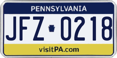 PA license plate JFZ0218