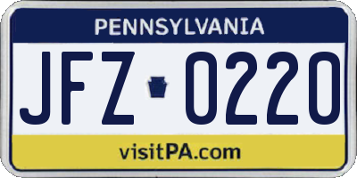 PA license plate JFZ0220