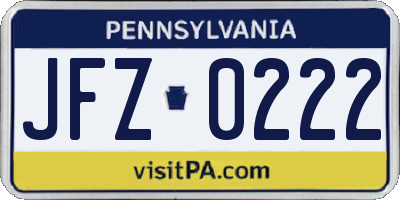 PA license plate JFZ0222