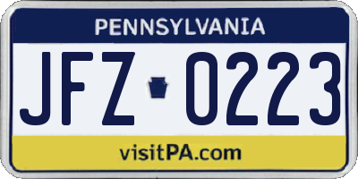 PA license plate JFZ0223