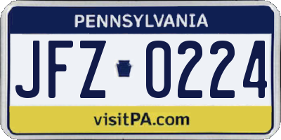 PA license plate JFZ0224