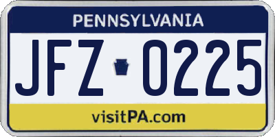 PA license plate JFZ0225