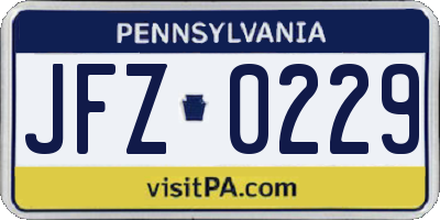 PA license plate JFZ0229